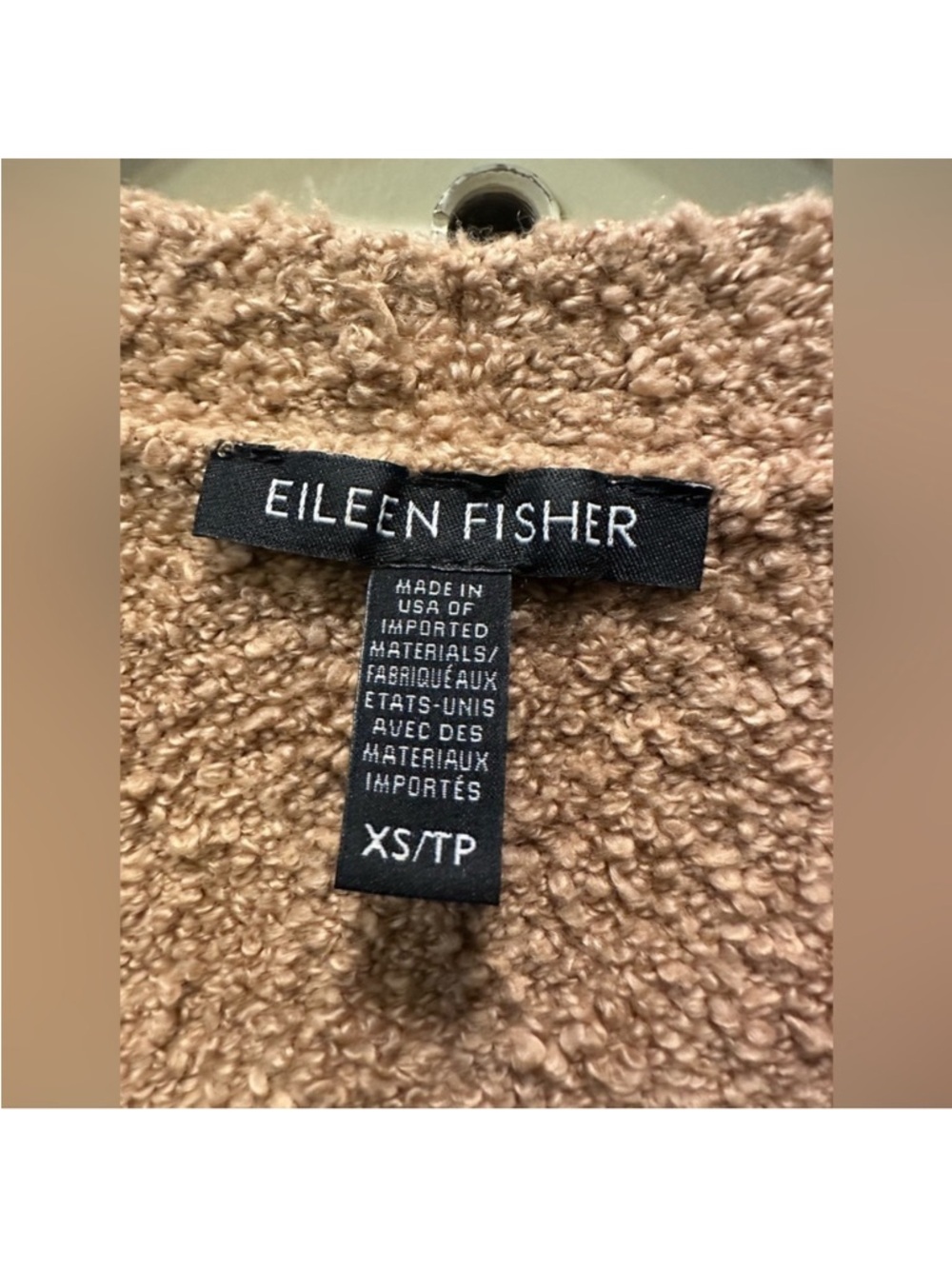Eileen Fisher Camel Textured Cotton Bouclé Cardigan - Picture 3 of 7